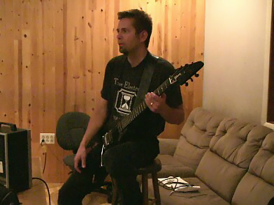 M.E. with his 2001 Black Gothic Flying V tracking on Day Two of recording for Overlorde's RETURN OF THE SNOW GIANT.